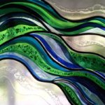 Green and blue fused glass door panel